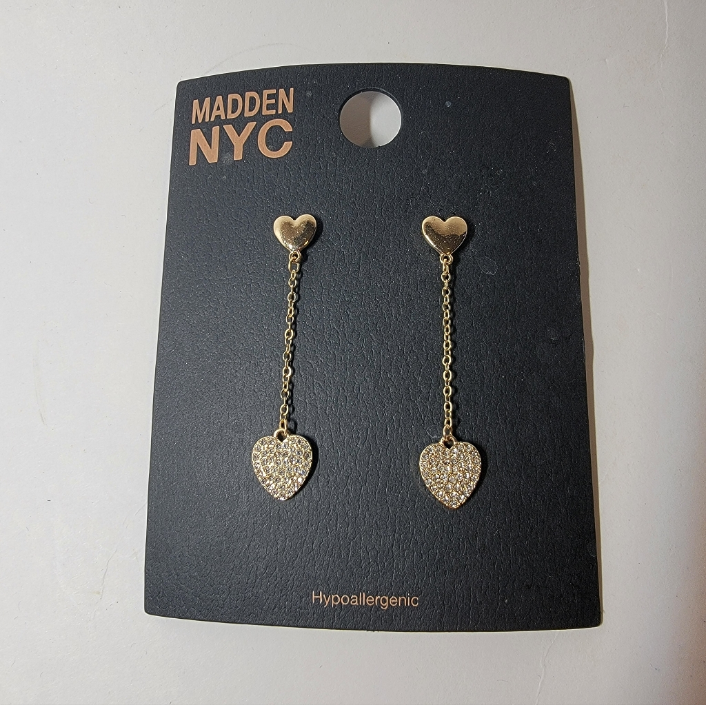 Madden Nyc Gold Heart Drop Pave Earrings New!